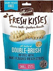 Merrick Fresh Kisses Double-Brush Mint Breath Strip Infused Small Dental Dog Treats, 15 count