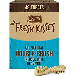 Merrick Fresh Kisses Double-Brush Mint Breath Strip Infused Small Dental Dog Treats, 48 count