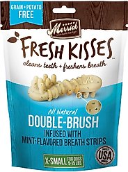 Merrick Fresh Kisses Double-Brush Mint Breath Strip Infused X-Small Dental Dog Treats, 20 count