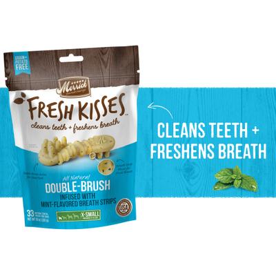Show full view: Merrick Fresh Kisses Double-Brush Mint Breath Strip Infused X-Small Dental Dog Treats, 33 count slide 3 of 11