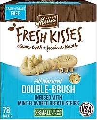 Merrick Fresh Kisses Double-Brush Mint Breath Strip Infused X-Small Dental Dog Treats, 78 count