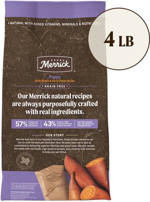 Show full view: Merrick Grain-Free Dry Puppy Food Real Chicken & Sweet Potato Recipe, 4-lb bag slide 3 of 11