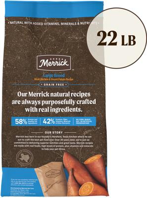 Show full view: Merrick Grain-Free Large Breed Dry Dog Food Real Chicken & Sweet Potato Recipe, 22-lb bag slide 3 of 12