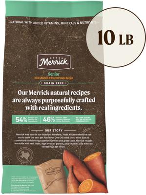 Show full view: Merrick Grain-Free Senior Dry Dog Food Real Chicken & Sweet Potato Recipe, 10-lb bag slide 3 of 12