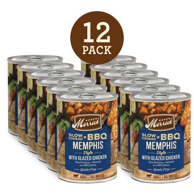 Show full view: Merrick Grain-Free Wet Dog Food Slow-Cooked BBQ Memphis Style with Glazed Chicken, 12.7-oz can, case of 12 slide 3 of 12