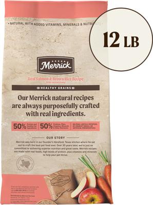 Show full view: Merrick Healthy Grains Real Salmon & Brown Rice Recipe with Ancient Grains Dry Dog Food, 12-lb bag slide 3 of 13