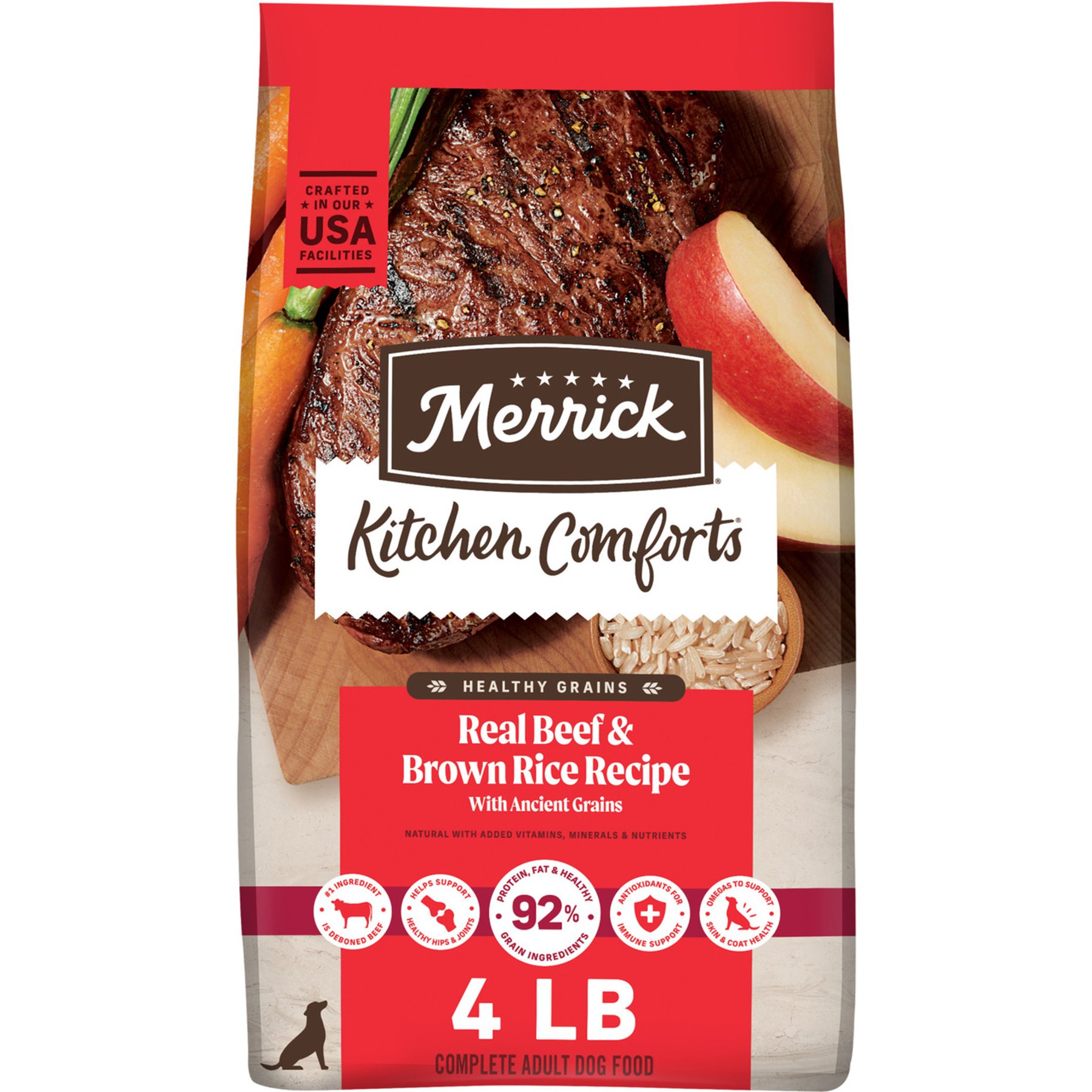 Merrick Kitchen Comforts Real Deboned Beef & Brown Rice with Ancient Grains Premium Adult Dry Dog Food, 4-lb bag
