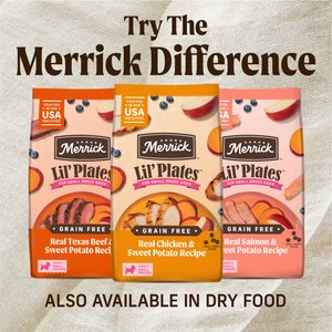 Merrick Lil’ Plates Dinner Duos Itsy Bitsy Beef Stew & Petite Pot Pie Variety Pack Grain-Free Wet Dog Food, 3.5-oz tub, case of 12