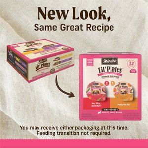 Merrick Lil’ Plates Dinner Duos Itsy Bitsy Beef Stew & Petite Pot Pie Variety Pack Grain-Free Wet Dog Food, 3.5-oz tub, case of 12