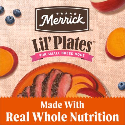 Show full view: Merrick Lil' Plates Grain-Free Chicken-Free Real Beef + Sweet Potato Recipe Small Breed Dry Dog Food, 4-lb bag slide 5 of 13