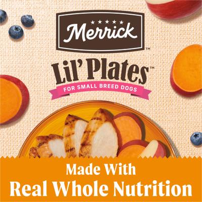 Show full view: Merrick Lil' Plates Grain-Free Small Breed Dry Dog Food Real Chicken + Sweet Potato Recipe, 4-lb bag slide 5 of 13