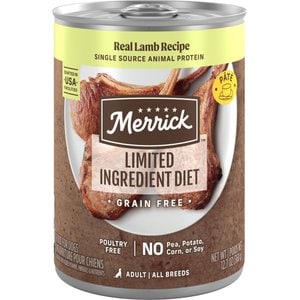 Merrick Limited Ingredient Diet Grain-Free Wet Dog Food Real Lamb Recipe, 12.7-oz can, case of 12