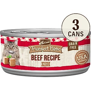 Merrick Purrfect Bistro Beef Pate Grain-Free Canned Cat Food, 3-oz can, case of 3