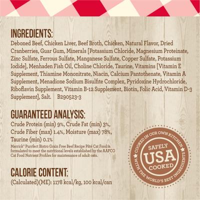 Show full view: Merrick Purrfect Bistro Beef Pate Grain-Free Canned Cat Food, 3-oz can, case of 3 slide 7 of 13