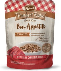 Merrick Purrfect Bistro Bon Appetits Grain-Free Beef Recipe Chunks in Gravy Adult Cat Food Pouches, 3-oz, case of 24