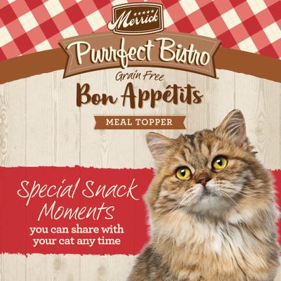 Show full view: Merrick Purrfect Bistro Bon Appetits Grain-Free Beef Recipe Chunks in Gravy Adult Cat Food Pouches, 3-oz, case of 24 slide 3 of 11