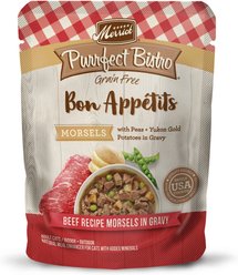 Merrick Purrfect Bistro Bon Appetits Grain-Free Beef Recipe Morsels in Gravy Adult Cat Food Pouches, 3-oz, case of 24