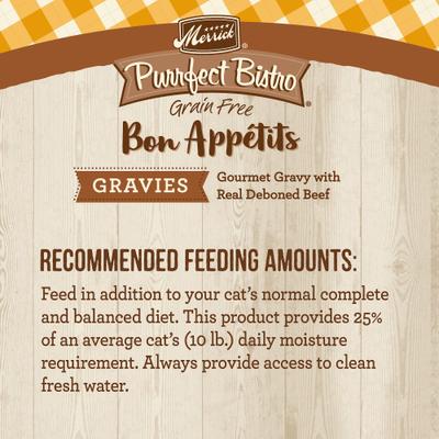 Show full view: Merrick Purrfect Bistro Bon Appetits Grain-Free Chicken Recipe Chunks in Gravy Adult Cat Food Pouches, 3-oz, case of 24 slide 6 of 11