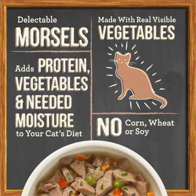 Show full view: Merrick Purrfect Bistro Bon Appetits Grain-Free Chicken Recipe Morsels in Gravy Adult Cat Food Pouches, 3-oz, case of 24 slide 3 of 10