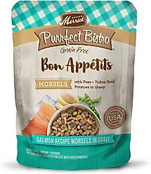 Merrick Purrfect Bistro Bon Appetits Grain-Free Salmon Recipe Morsels in Gravy Adult Cat Food Pouches, 3-oz, case of 24