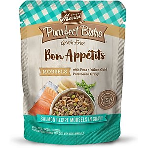 Merrick Purrfect Bistro Bon Appetits Grain-Free Salmon Recipe Morsels in Gravy Adult Cat Food Pouches, 3-oz, case of 24