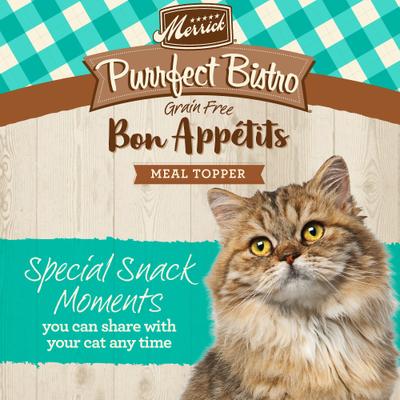 Show full view: Merrick Purrfect Bistro Bon Appetits Grain-Free Salmon Recipe Morsels in Gravy Adult Cat Food Pouches, 3-oz, case of 24 slide 3 of 11