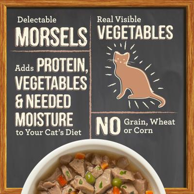 Show full view: Merrick Purrfect Bistro Bon Appetits Grain-Free Salmon Recipe Morsels in Gravy Adult Cat Food Pouches, 3-oz, case of 24 slide 7 of 11