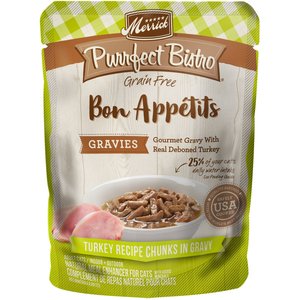 Merrick Purrfect Bistro Bon Appetits Grain-Free Turkey Recipe Chunks in Gravy Adult Cat Food Pouches, 3-oz, case of 24