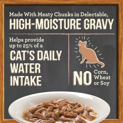 Show full view: Merrick Purrfect Bistro Bon Appetits Grain-Free Turkey Recipe Chunks in Gravy Adult Cat Food Pouches, 3-oz, case of 24 slide 3 of 10