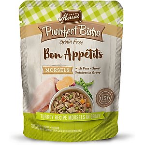 Merrick Purrfect Bistro Bon Appetits Grain-Free Turkey Recipe Morsels in Gravy Adult Cat Food Pouches, 3-oz, case of 24
