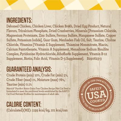 Show full view: Merrick Purrfect Bistro Grain-Free Chicken Pate Canned Cat Food, 3-oz can, case of 3 slide 7 of 12