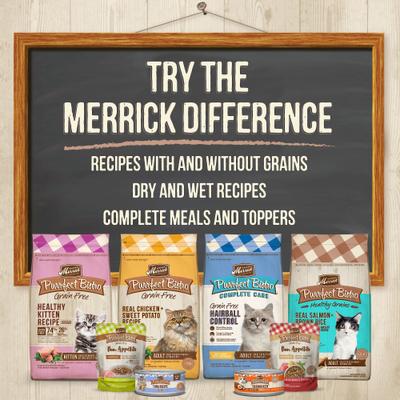 Show full view: Merrick Purrfect Bistro Grain-Free Real Salmon + Sweet Potato Recipe Adult Dry Cat Food, 12-lb bag slide 10 of 13