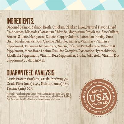 Show full view: Merrick Purrfect Bistro Grain-Free Salmon Pate Canned Cat Food, 5.5-oz, case of 24 slide 6 of 13