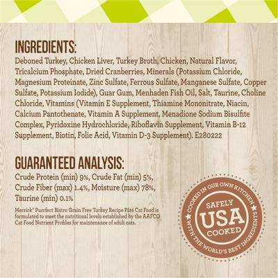 Show full view: Merrick Purrfect Bistro Grain-Free Turkey Pate Canned Cat Food, 5.5-oz, case of 24 slide 6 of 13