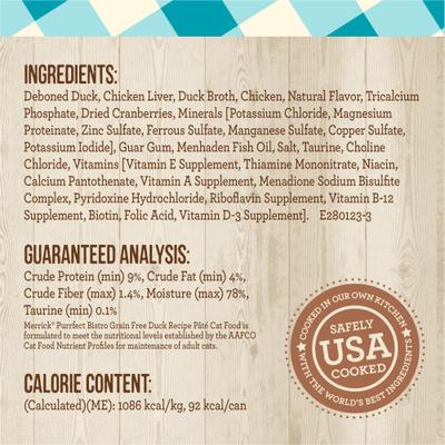 Show full view: Merrick Purrfect Bistro Grain-Free Wet Cat Food Duck Recipe Pate, 3-oz can, case of 24 slide 7 of 13