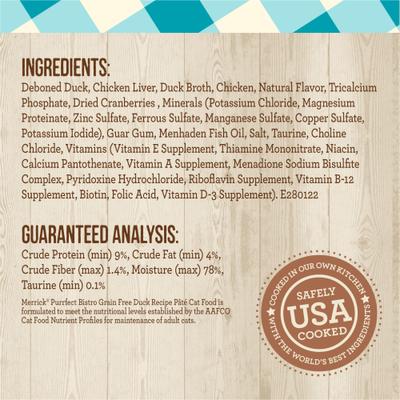 Show full view: Merrick Purrfect Bistro Grain-Free Wet Cat Food Duck Recipe Pate, 5.5-oz can, case of 24 slide 6 of 13