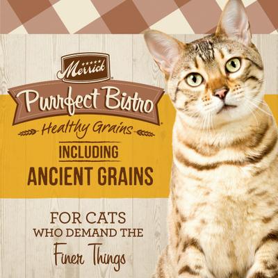 Show full view: Merrick Purrfect Bistro Healthy Grains Real Chicken + Brown Rice Recipe Adult Dry Cat Food, 4-lb bag slide 4 of 13