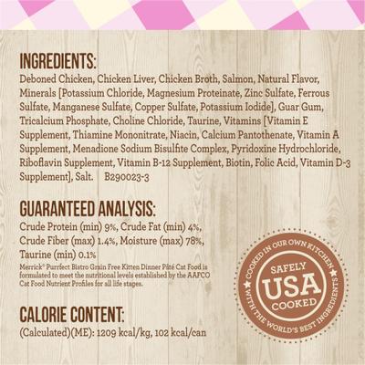 Show full view: Merrick Purrfect Bistro Kitten Dinner Grain-Free Canned Cat Food, 3-oz, case of 24 slide 7 of 13