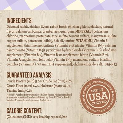 Show full view: Merrick Purrfect Bistro Rabbit Pate Grain-Free Canned Cat Food, 3-oz, case of 24 slide 7 of 13