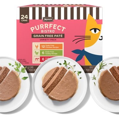 Merrick Merrick Purrfect Bistro Turkey, Beef & Chicken Recipe Variety Pack Grain-Free Pate Canned Cat Food, 3-oz, case of 24
