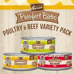 Merrick Purrfect Bistro Turkey, Beef & Chicken Recipe Variety Pack Grain-Free Pate Canned Cat Food, 3-oz, case of 24 slide 2 of 9