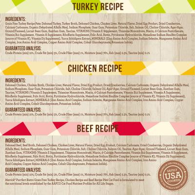 Show full view: Merrick Purrfect Bistro Turkey, Beef & Chicken Recipe Variety Pack Grain-Free Pate Canned Cat Food, 3-oz, case of 24 slide 5 of 13