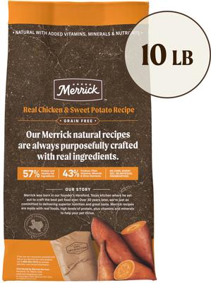 Show full view: Merrick Real Chicken + Sweet Potato Recipe Grain-Free Adult Dry Dog Food, 10-lb bag slide 3 of 11