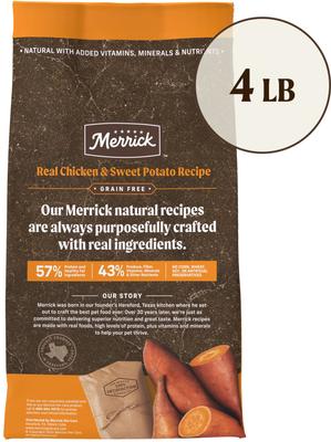 Show full view: Merrick Real Chicken + Sweet Potato Recipe Grain-Free Adult Dry Dog Food, 4-lb bag slide 3 of 11