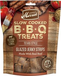 Merrick Slow Cooked BBQ Beef Texas Style Glazed Jerky Strips Dog Treats, 10-oz pouch