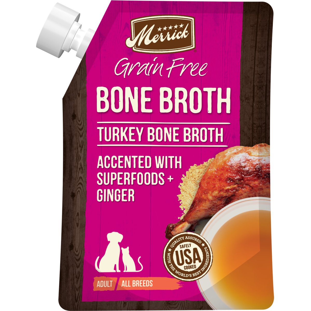 Merrick Turkey Bone Broth Grain-Free Wet Dog & Cat Food Topper, 16-oz pouch