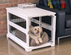 Merry Products Slide Aside Single Door Furniture Style Dog Crate & End Table, White, 35 inch