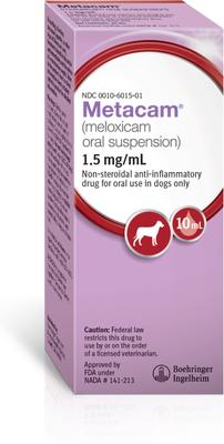 Show full view: Metacam (Meloxicam) Oral Suspension for Dogs, 1.5 mg/mL, 10-mL slide 1 of 12