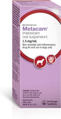 Show full view: Metacam (Meloxicam) Oral Suspension for Dogs, 1.5 mg/mL, 100-mL slide 1 of 12