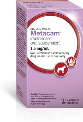 Show full view: Metacam (Meloxicam) Oral Suspension for Dogs, 1.5 mg/mL, 180-mL slide 1 of 12